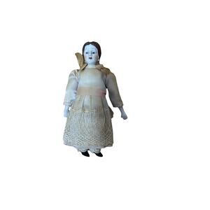 ANTIQUE China Doll Lace Ivory Dress & Black Boots RARE